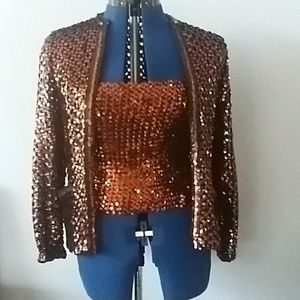 VINTAGE 2PC Bronze Sequin Halter and Coat …